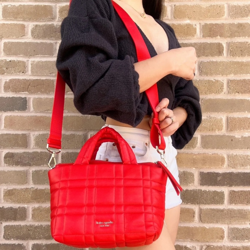 Kate Spade Softwhere Quilted Leather Mini Tote Crossbody Bright Red